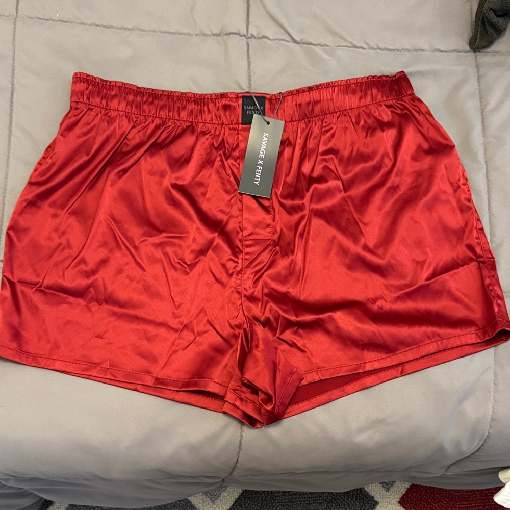 Savage X Fenty Women's Vibrant Red Satin Shorts